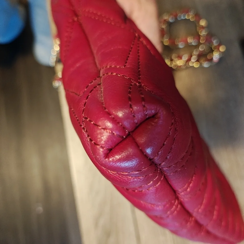 Valentino Vanille Red Quilted Chain Shoulder Bag